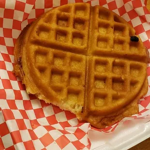 Deep fried waffle.  Yuk! Only took a few bites hoping to fall in love . Nope ! No love!