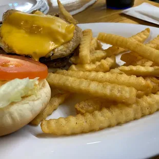 a hamburger and french fries