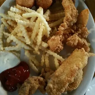 All you can eat catfish with fries and hush puppies...delicious