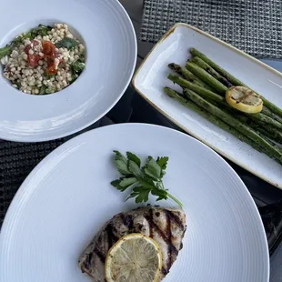 Couscous salad, grilled asparagus &amp; sword fish