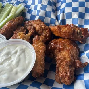 BBQ tossed hot wings.