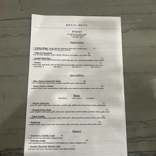 Dinner Menu