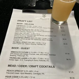 a drink on a menu