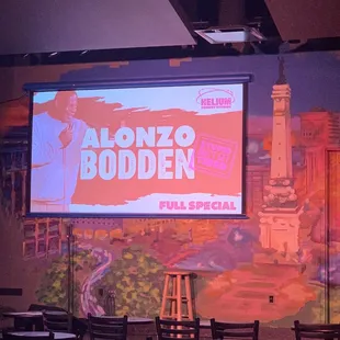 Upcoming Specials playing on projector