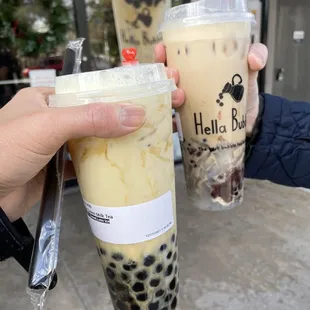 mango green milk tea and Hella Bubble Deluxe Milk Tea