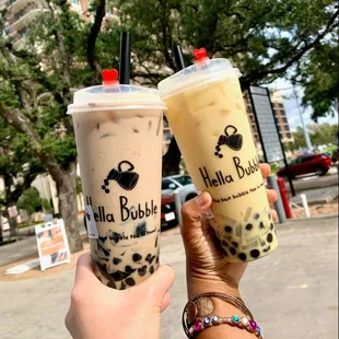 Hella Bubble Milk Tea (left) Mango Green Milk Tea (right)