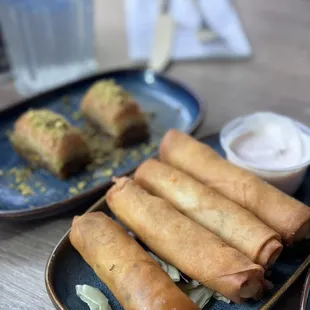 Baklava &amp; feta cheese rolls.