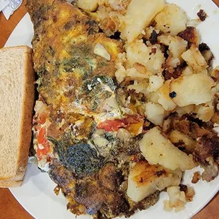 Vegetable omelet with home fries