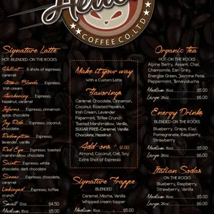 the menu for hellcat coffeehouse