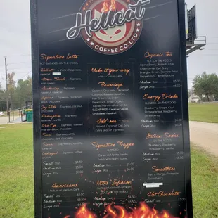 a menu on a sign