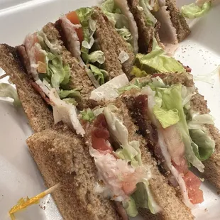 One slice of turkey per piece of bread. Kind of lame.