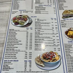 the menu of the restaurant