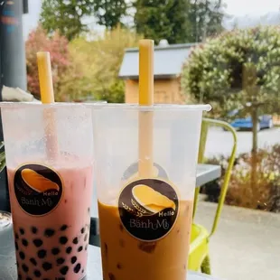 Thai tea boba, strawberry boba