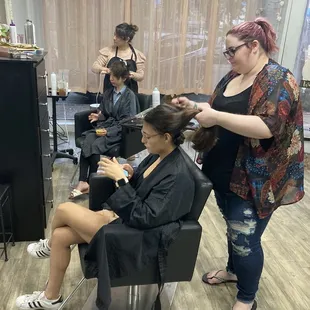 Heather and Andrea getting more bridesmaids ready