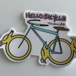 a sticker of a bicycle and a bird