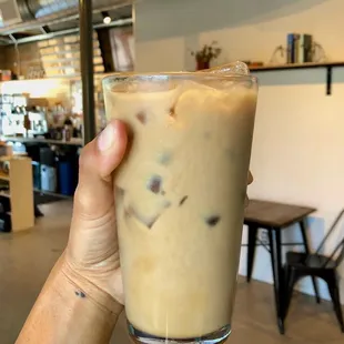 Dirty iced chai latte with oatmilk