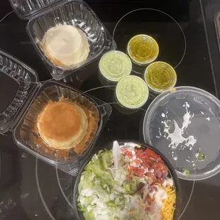 Coconut Flan, Flan Tres Leche, chicken 12. Chicken Dorian Bowl