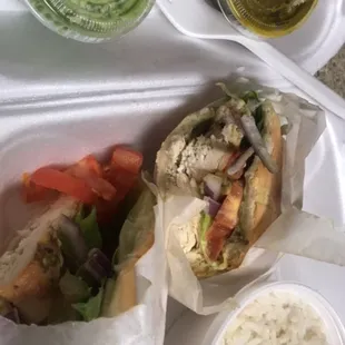 Rotisserie Chicken Sandwich with buttered white rice - the yellow sauce is Amazing!