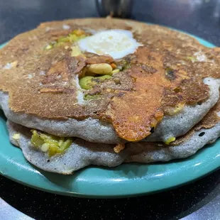 Blue corn, green Chile pancakes with piñon