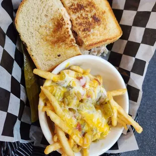 New york pastrami sub sourdough.  With gc cheese fries on the side.