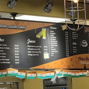 the menu of the restaurant