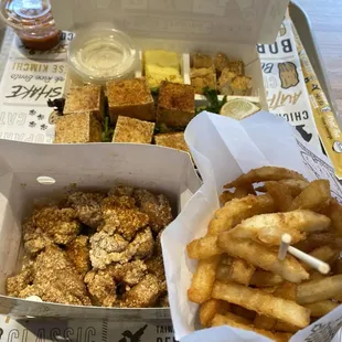 Tofu Light Bento (Vegetarian) Fresh Garlic Popcorn Chicken French Fries(L)