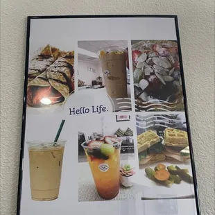 a picture of a menu and a drink