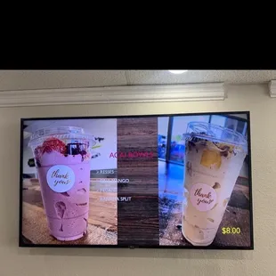 two drinks displayed on a wall
