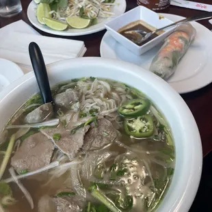 Combination pho, soft spring roll.