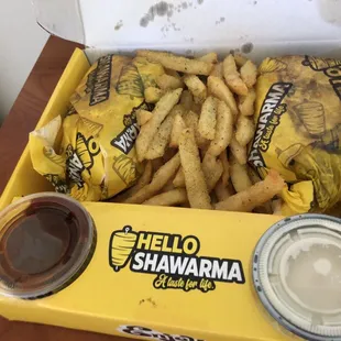Chicken shawarma Shawarma In Baguette Meal with Fries.