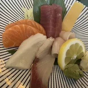 Sashimi appetizer. The white fish, hamachi and snapper were not the right color or taste