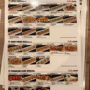Sushi roll menu