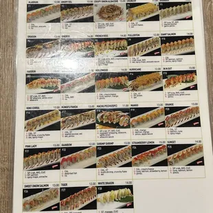 Specialty rolls menu