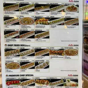 the menu for hello sushi
