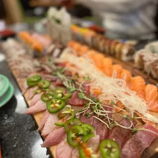 Various sushi and rolls... round 1