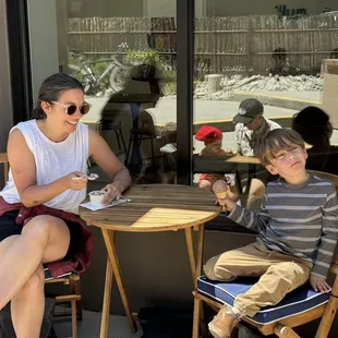 Enjoying ice cream at the outdoor bistro table