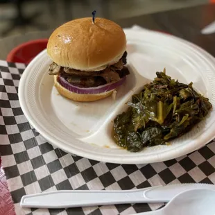 Brisket sandwich with collard greens