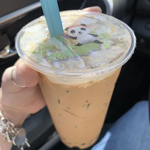 Iced French vanilla coffee with boba