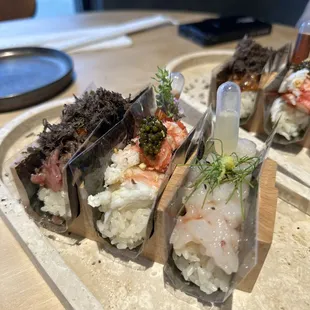 Waygu Hand Roll with an add on of truffle
King Crab Hand Roll
Amaebi Hand Roll