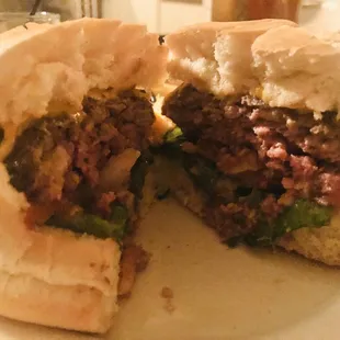 Burger, seasoned perfectly, cooked as ordered with fresh toppings and bun