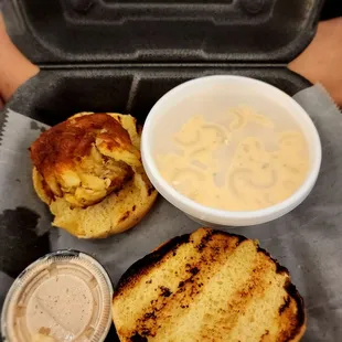 Crab cake sammy and some mac and cheese.
