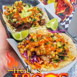 shrimp taco and steak taco