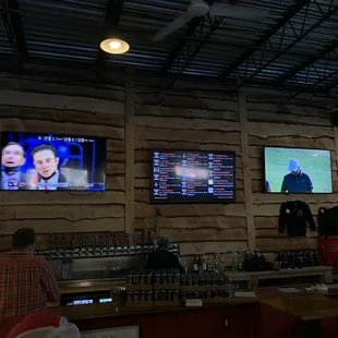 a man watching tv in a bar