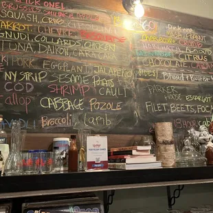 a menu on a chalkboard in a restaurant