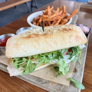 Turkey Sandwich with a side of sweet potato fries ($15)