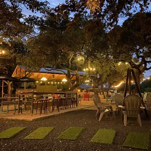 a beer garden at night