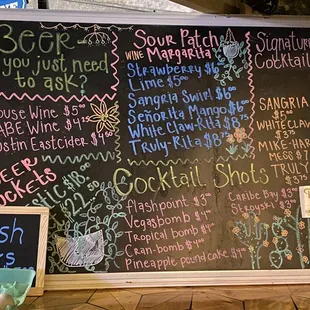 Bar menu
