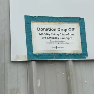 Hours for dropoff donations 4/24/24