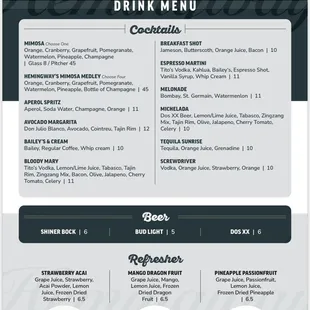 Drink menu