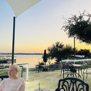 On the patio over looking the lake